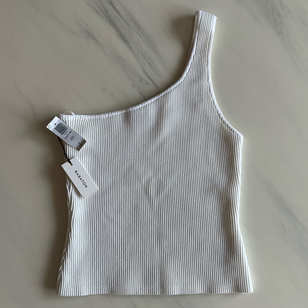 NWT Babaton - Sculpt Knit One-Shoulder Tank - white - L